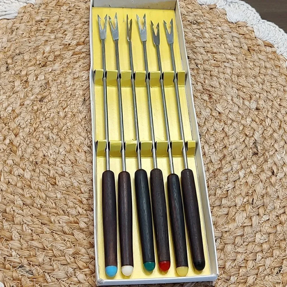 Vintage 6-Piece Stainless Steel Fondue Forks Original Box